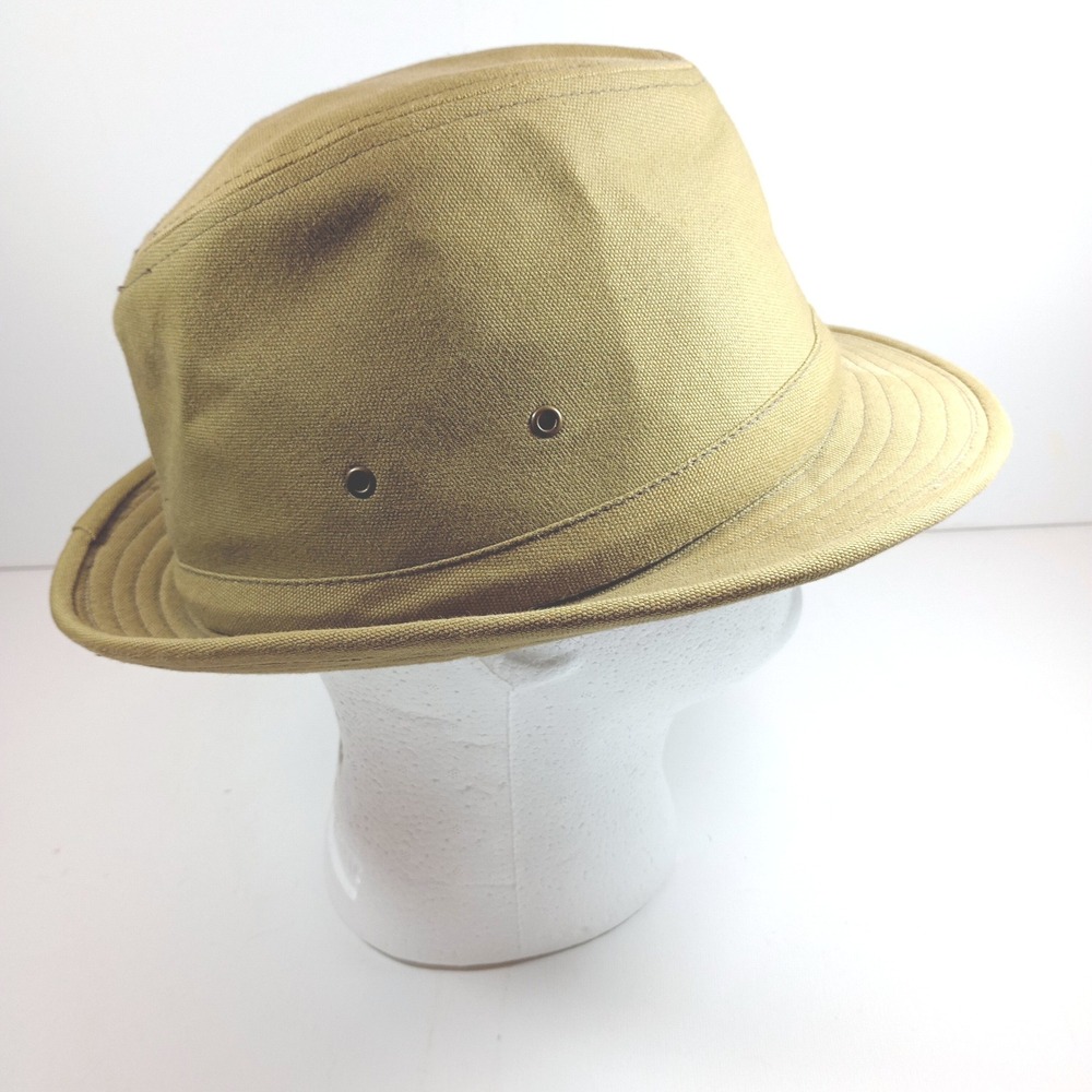 Mens Fedora Sun Hat L/XL Khaki Tan Cotton Canvas Safari Outback RN17730 Summer - Picture 4 of 6